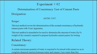 Consistency Test of Cement  ASTM C187 [upl. by Anaerdna]