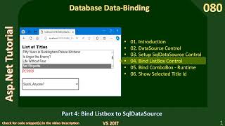 Database Binding  Part 4  Bind ListBox to SqlDataSource  Asp Net Tutorial 80 [upl. by Shushan]