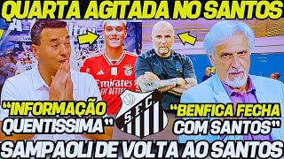 QUARTA FEIRA AGITADA NO SANTOS SAMPAOLI NO SANTOS REFORÇO DO BENFICA CONFIRMAD NOTICIAS DO SANTOS [upl. by Sirej100]