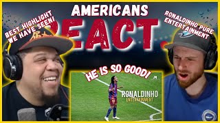 AMERICAN REACTS TO RONALDHINO  THE WORLDS GREATEST ENTERTAINMENT  REAL FANS SPORTS [upl. by Atilrak]