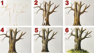 How to Paint a Tree Trunk  Acrylic Painting  Step by Step [upl. by Gladi]