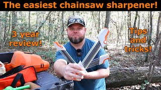 Easiest to use chainsaw sharpener 3 year update with tips and tricks Stihl 2 in1 sharpener 685 [upl. by Aneekan]