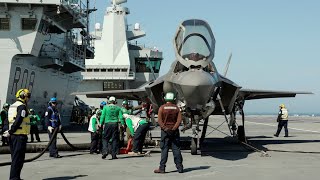 Despegue Vertical del Caza F35B en el Portaaviones Británico  HMS Queen Elizabeth [upl. by Sinegold786]