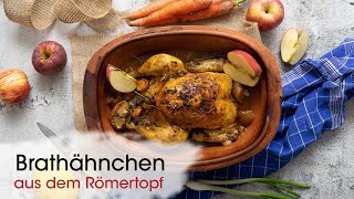 Brathähnchen knusprig aus dem Römertopf  Rezept [upl. by Aruabea]