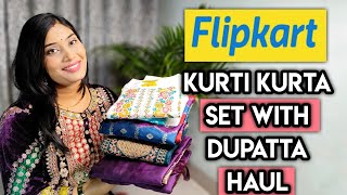 FLIPKART KURTA SET WITH DUPATTA HAUL 💙Partywear Flipkart haul 💙 flipkart affordable haul flipkart [upl. by Vinay]