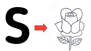 Rose flower drawing from letter quotSquot  Easy Rose 🌹drawing tutorial step by step rosedrawing [upl. by Cid771]