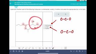 ALEKS Identifying and drawing hemiacetals and acetals [upl. by Kinsley629]