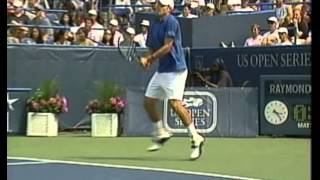 Roddick almost decapitated by a Karlovics serve [upl. by O'Donovan]