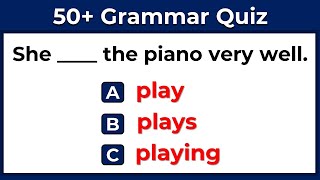 Grammar Quiz। 50 English Grammar Questions। English Grammar Test challenge 1 [upl. by Hunley521]