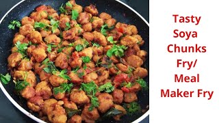 Soya Chunks Fry  Meal Maker Fry Recipe  Indian food blogger [upl. by Sdlonyer]