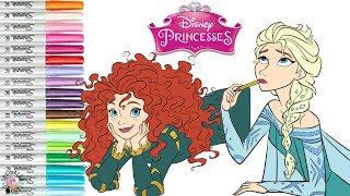 Disney Princess Coloring Book Pages Merida and Queen Elsa [upl. by Cilo]