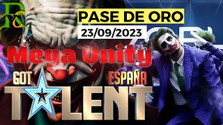 🤡🃏 Mega Unity Got Talent España 2023 ⭐️ se llevan el pase de oro grupal caracterizados como el joker [upl. by Airetnohs]