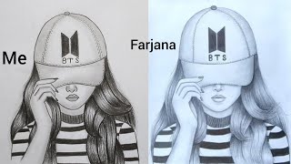 How to draw a Girl with Cap  A Girl with BTS cap  Pencil Drawing  bir kiz nasil cizilir [upl. by Yhtrod]