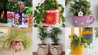 Crochet plant pot cozzy basket best granny vase handmade square pot basket [upl. by Naiviv]