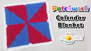 Crochet Pinwheel Square 12quot Block  Patchwork Calendar Blanket  July [upl. by Oinegue]