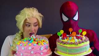 Frozen Elsa Bakes a Cake with Spiderman  IN REAL LIFE [upl. by Elraet]