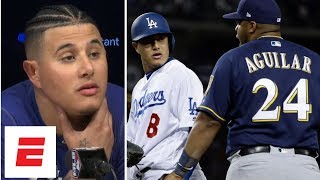 Manny Machado called a ‘dirty player’ by Brewers after benchclearing kick on Jesus Aguilar [upl. by Profant]