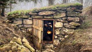 Building a secret survival dugout  Underground shelter made of stone [upl. by Haliehs]