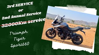 3rd SERVICE OF TRIUMPH TIGER SPORT 660  2nd ANNUAL SERVICE  NOT 32000kms  400 kms for service [upl. by Laitselec224]