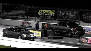 Tuned CTSV vs Supercharged TRD Tundra  14 Mile Drag Race Video  Road Test TV ® [upl. by Marya]