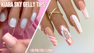 Applying KIARA SKY NAILS Gelly Tips With Polygel  Pink Winter Nail Design With 3D Polygel Flower 🤍 [upl. by Akirat]