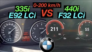 Acceleration Battle  BMW 335i E92 vs BMW 440i F32  306 vs 326 hp  Old vs New [upl. by Glaudia]