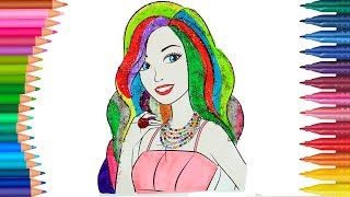 Dibujos para colorear Barbie con arco iris brillar páginas para colorear para el cabello [upl. by Bekelja]