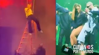 Chris Brown se queda colgado y Bad Bunny “enganchado” con una bailarina ¡Dime algo [upl. by Anemix]