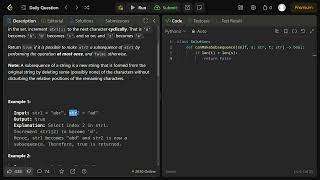 Make String a Subsequence Using Cyclic Increments  Leetcode [upl. by Latsyrhk538]