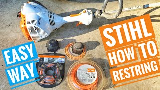 How to restring Stihl Dual Sided Weed Eater Trimmer with double string EASY WAY HACK FS90 [upl. by Gabey]