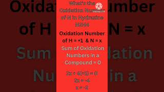 How to Calculate the Oxidation Number of N in Hydrazine N2H4 oxidationnumbers [upl. by Jacobba102]