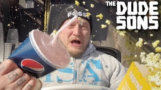 Eating Junk Food On A Roller Coaster  The Dudesons [upl. by Arlan]