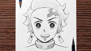 Easy anime drawings  how to draw Tanjiro  Demon Slayer  drawing step by step for beginners [upl. by Fiora]