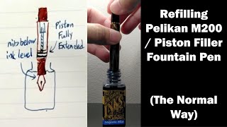 Refilling Pelikan M200  Piston Filler Fountain Pen The Normal Way text narration only [upl. by Ellerrehs]