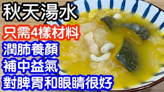 簡易湯水🥣只需4樣材料✨秋天喝的素湯🍁補中益氣💪🏻潤肺🫁養顏🥰對脾胃和眼睛很好👍🏻做法簡單👏🏻只要多做一個步驟😙更可以令湯更營養🤩 [upl. by Aehsel]