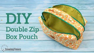 DIY Double Zipper Box Pouch  How to make a Travel Pouch with Two Zip sewingtimes [upl. by Vincenz]