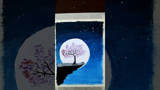 Drawing with oil pastelMoonlight night scenery drawing shorts youtubeshorts scenery [upl. by Ahsela]