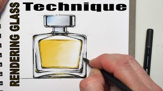 Drawing with markers Glass Rendering Technique Excellent tutorial [upl. by Eisenhart]