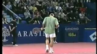 Federer backhand slice lob vs Roddick  Basel 2002 [upl. by Abibah]