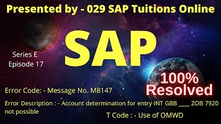 SAP Error  Account determination for entry INT GBB  ZOB 7920 not possible  Message No M8147 [upl. by Nilats]