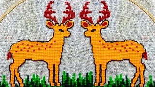 Deer cross stitch designhow to make asonwoolen ason designdoormattable matdesignmaking rugs [upl. by Vassaux]