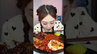 Satisfying food Asmr  BBQ  fried egg with Spicy Raman shorts 😋 [upl. by Netsud252]