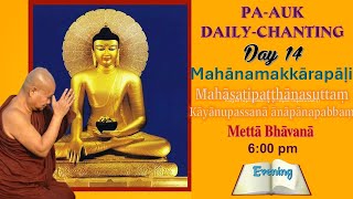 Paauk Chanting Day 14 Mahānamakkārapāḷi Mahāsatipaṭṭhānasuttaṃ Kāyānupassanā Mettabhāvana [upl. by Normand]