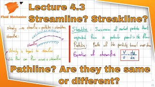 Fluid Mechanics 43  Streamline Streakline Pathline Equation of a Steamline [upl. by Mikiso15]