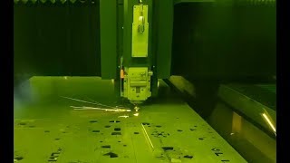 LVDs Electra 10kW fiber laser cutting 5 mm mild steel [upl. by Onibag418]