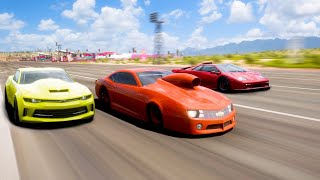 Forza Horizon 5 Fastest Drag Car  Pro Stock Camaro vs Diablo GTR vs Copo Camaro [upl. by At]