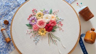 프랑스자수 l 입체 꽃다발 자수 3D flower bouquet embroidery [upl. by Airtina565]