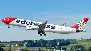 Edelweiss Airbus A340313X HBJMF „Belalp“ Takeoff [upl. by Aleciram]