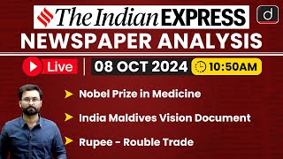 LIVE Newspaper Analysis  08 October 2024  The Indian Express  Drishti IAS English [upl. by Gwynne638]