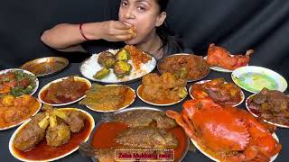 Eating Mutton Curry Chicken Curry Crabs Kaleji Rice Saladasmrsounds indianfood [upl. by Inaleon]